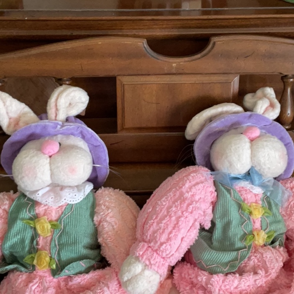 Pink and Green Holiday Decor Bunny Set